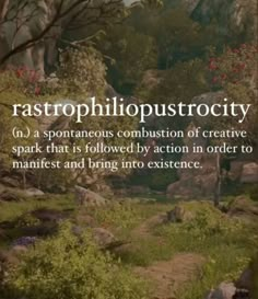 an image of a forest with trees and rocks in the background that says rastropiious