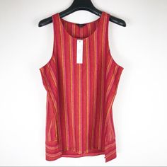 New With Tag Drew Magenta Red Stripe Linen Blend Sleeveless Top In Size S. I Also Have Matching Pants If You Would Like To Get It As A Set. Frayed Hem On The Bottom And Super Cool Design. Pit To Pit 18, Pit To Bottom 16. Msrp $174 Red Sleeveless Tank Top For Summer, Red Sleeveless Tank Top For The Beach, Red Casual Sleeveless Blouse, Red Sleeveless Tank Top For Beach, Sleeveless Red Tank Top For Beach, Casual Red Sleeveless Blouse, Casual Red Sleeveless Top, Red Vest Top For Summer, Red Cami Tank Top For Summer