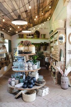 a store filled with lots of pots and pans next to shelves full of potted plants