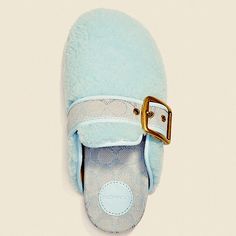 The Classic, Casual Clog Gets A Luxe Upgrade In Ultra-Cozy, Plush Shearling And Our Signature Jacquard. The Relaxed Style Features A Contoured Footbed And A Durable Rubber Outsole. Shearling And Signature Jacquard Upper Leather Lining, Signature Jacquard Footbed Rubber Outsole Slip On Style No. C6463 Color: Baby Blue 100% Authentic Brand New, Never Worn! Please See Pics For Your Reference Slip-on Indoor Clogs, Coach Slip-on Mules, Coach Clogs, Classic Casual, Coach Shoes, Relaxed Style, Mule Clogs, Mules Shoes, Blue Gold