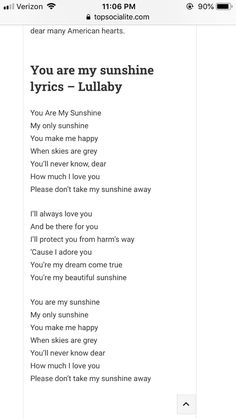 an email message with the words you are my sunshine and lullaby