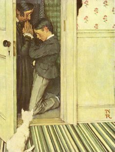 an illustration of two men standing in front of a door with a dog on the floor