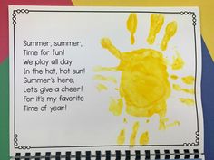 a child's handprinted poem about summer