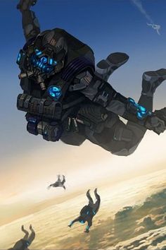 an artist's rendering of a sci - fi character floating in the air