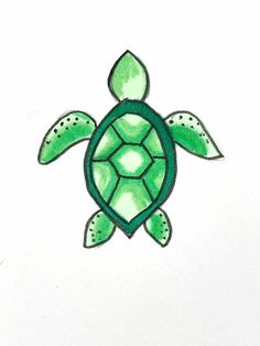 a drawing of a green turtle on white paper