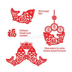 red paper cut fish with chinese characters and symbols on white background royalty photo - illustration