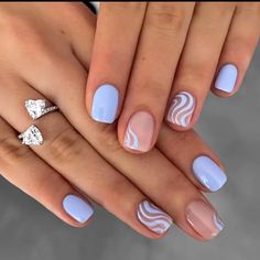 This Item Is A Set Of 24, Press On Nails. These Nails Are Light Blue And Do Have A Design As Well. These Are Brand New! Colorful Nails, Short Acrylic Nails Designs, Pink Nail, Short Acrylic Nails, Nail Arts