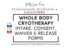 Whole Body Cryotherapy Intake Forms WBC Informed Consent Cryotherapy Waiver Release of Liability Esthetician Templates Medical Spa Forms - Etsy Esthetician Templates, Esthetician Forms, Spa Business, Iv Therapy