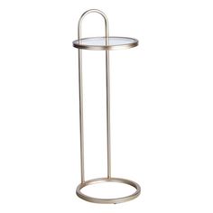 a round metal stand with a glass top