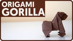 an origami gorilla made out of brown paper with the words origami gorilla on it