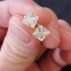 Brand New Stud Nap Earrings With Large, Princess Cut Crystals (6mm). High-Quality 18k Yellow Gold Plating, Waterproof, Rustproof. Will Last Forever. Great For Sensitive Ears 46 Nap Earrings, Earrings Color, Sensitive Ears, Princess Cut, Gold Plating, Gold Plate, Jewelry Earrings, Plating, Yellow Gold