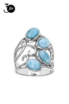 7x5mm Oval Cabochon Larimar Rhodium Over Sterling Silver Ring. Measures Approximately 1.05"L x 0.53"W. Not sizeable. Oval Cabochon, Sterling Silver Ring, Silver Ring, Sterling Silver Rings, Silver Rings, Sterling Silver, Ring, Silver, Blue