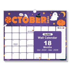 a purple calendar with halloween images on it