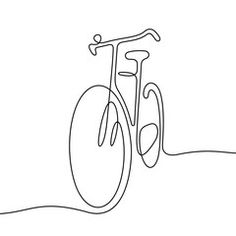 a single line drawing of a bicycle on the ground with its front wheel still attached