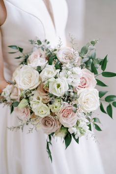 white and blush roses, white lisianthus, italian ruscus, white stock and limondium make up this modern bridal bouquet for our stunning bride!

-Simmons Photography Blush Pink And White Bridal Bouquet, Wedding Bouquets Bride 2024, Green White Pink Wedding, White And Blush Bridal Bouquet, Lisianthus Bouquet, Freesia Bouquet, Bride Bouquets White, Bridal Florals, Modern Bridal Bouquets