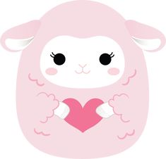 a pink sheep holding a heart in its paws