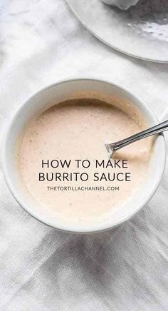 how to make burrito sauce in a white bowl with a spoon on the side