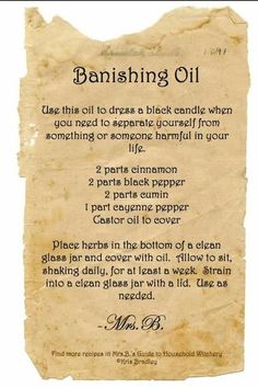 Banishing  Oil Banishing Oil, Kitchen Witchcraft, Magic Energy, Hoodoo Spells, Everyday Magic