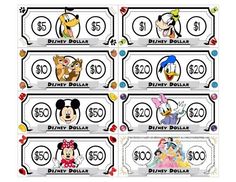 mickey mouse and friends movie ticket with numbers on each one side, including the characters