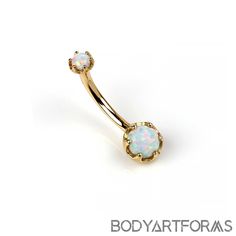 14k Gold 6 Prong White Opal Curved Barbell Wedding Body, Vertical Labret, Opal Belly Ring, Belly Piercing Ring, Anti Tragus, Tragus Conch, Navel Jewelry, Piercing Ring, Navel Piercing