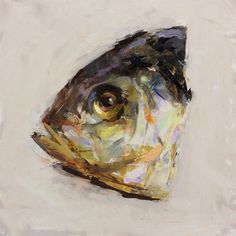 an abstract painting of a fish's head