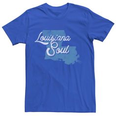 Show off your state pride with this men's Louisiana tee. Show off your state pride with this men's Louisiana tee. Crewneck Short sleeves FABRIC & CARE Cotton Machine wash Imported Color: Med Blue. Gender: male. Age Group: adult. Pattern: Graphic. Louisiana Style, Style Graphic Tee, Pattern Graphic, Cute Tshirts, Blue Gender, Louisiana, Fabric Care, Age Group, Graphic Tees