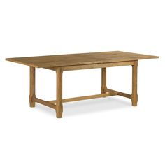 a wooden table with two legs and a long rectangular dining table in the middle, on an isolated white background