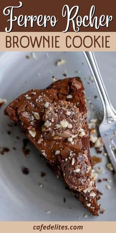 there is a piece of brownie cookie on the plate with a fork in it