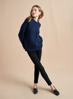 Toujours Sweater Navy – La Ligne Navy Crew Neck Sweater Outfit, Navy Blue Sweater Outfit, Navy Sweater Outfit, Perfect Spring Outfit, White Maxi Skirts, Navy Outfit, Navy Blue Sweater, Sweater Outfit, Every Color