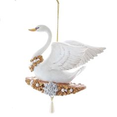 White Swan on a Snowflake Perch - Ornament - The Country Christmas Loft Kurt Adler, White Swan, White Bird, Christmas Aesthetic, Yule, White Pearl, Silver Glitter, Merry And Bright, Metallic Gold