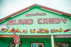 the front of a candy shop that sells candies