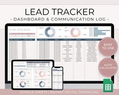 the lead trackerr dashboard and communication log is displayed on a computer screen, with two phones