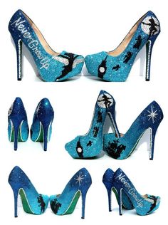 Disney Heels, Peter Pan Wedding, Muses Shoes, Creative Shoes, Disney Shoes, Jimmy Choo Heels, Glitter Heels