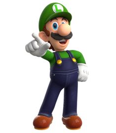 the mario bros character is pointing at something