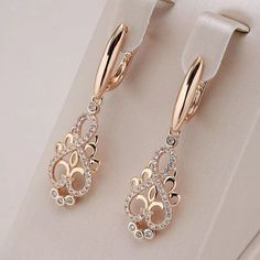 Flower Dangle Earrings, Bride Earrings, Gold Earrings Designs, Copper Material, Earrings Women, Crystal Flower, Fashion Jewelry Earrings, Fine Jewellery Earrings