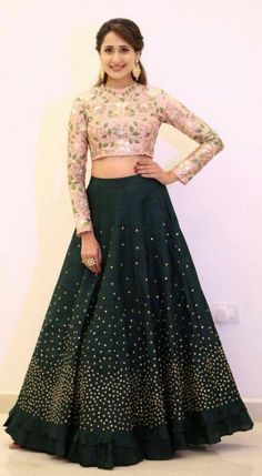 Pragya Jaiswal, Gold Lehenga, Skirt And Crop Top, Choli Dress, Indian Outfits Lehenga, Wedding Lehenga Designs, Lehnga Dress, Pink And, Designer Bridal Lehenga