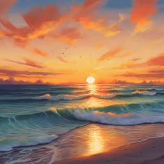 Sunset over Sea Paint by numbers Ocean Scenes Painting, Sunset Resin Art, Ocean Sunset Paintings Acrylics, Pastel Sunset Painting, Sea Reference, Sunset Sea Painting, Sea Painting Acrylic, Sun Set Painting, Sea Sunset Painting