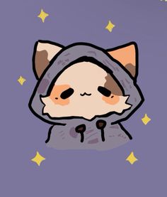 a drawing of a cat wearing a hoodie with stars on it's back