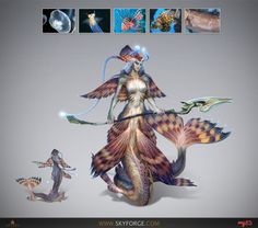 an animated image of a woman with sea creatures in her hands and the words skyforge on it