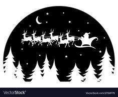 santa's sleigh flying over the forest at night