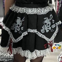 Short Girls Dress Cosplay Subculture Punk Y2k Lace Skeleton Gothic Trend Black Skirt High Waist Skull Skirt, Japan Outfit, Skirt Y2k, Style Punk, Empire Dress, Black High Waist, Puff Sleeve Dresses, Punk Style, Layered Skirt