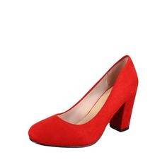 This style Runs a little large Round toe front Slip On Low Heel Patent or Faux suede material Rubber sole Finished with lightly padded insole Heel Height: 2.75' (approx) Size: 8.5.  Color: Red.  Gender: female.  Age Group: adult. Low Heel Wedges, Slip On Pumps, Round Toe Shoes, Casual Dress Shoes, Lace Up Wedges, Pump Dress, Suede Material, Espadrille Shoes, Shoe Style