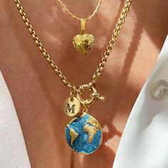 Initial World Necklace - Earth Necklace - Travel Necklace - World Map Necklace - Earth Pendant - Map Necklace - Globe Necklace - Traveler Necklace - Birthday Gift - Dainty Necklace - Letter Necklace ►ABOUT PRODUCTS *Handmade item *Materials: First Quality Gold Plated on Brass. *Production: Handmade for High Quality *Chain Length: 50cm (19.68 inches), 60cm (23.62 inches), 70cm (27.55 inches),  *All our jewelry is custom-made with Love and Care in my workshop. -------------------------------------------- ►PACKAGING *All jewels are nicely packaged and ready to gift in elegant jewelry boxes. *We do not include price receipts in the package. We are happy to ship directly to the recipient.  *If you would like a gift note included in the package, please leave the text of the note in the "notes to Earth Necklace, Globe Necklace, World Map Necklace, World Necklace, Travel Necklace, Map Necklace, Ground Breaking, Letter Necklace, Dainty Necklace