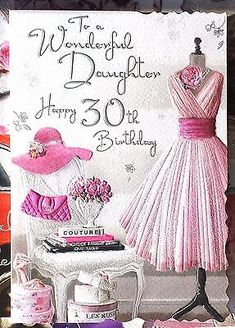 a birthday card with a pink dress and hat on a mannequin's dummy