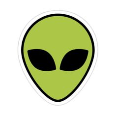 an alien head sticker on a white background, with black eyes and two green heads