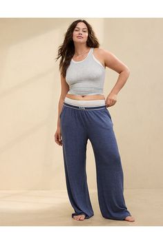 Soft & ribbed Cozy Knit fabric/Graphic contrast deets on waistband/Accessibility deets: elastic waistband for easier on/off! Aerie Clothing, Swimming Swimsuit, Pocket Leggings, Flare Leggings, Pajama Bottoms, Swimsuit Cover Ups, Lace Bralette, Active Wear Leggings, Swimsuit Tops