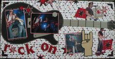 a collage of photos and pictures with the words rock on written in red letters