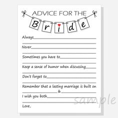 advice for the bride to be on her wedding day with red heart and bunting