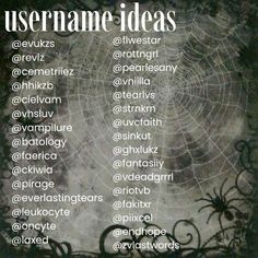 a poster with the words username ideas on it and an image of a spider web