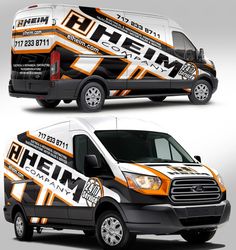 the van is designed to look like it has been painted orange, white and black